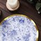 25 Round 8" BLUE Paper Salad Plates Gold Wavy Rim Party Tableware